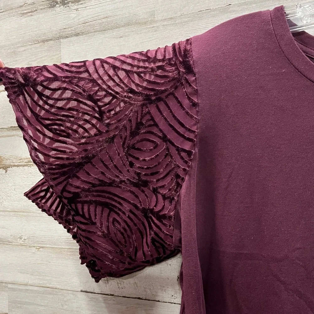 Michael Kors Burgundy Velvet Lace Flutter Sleeve Top